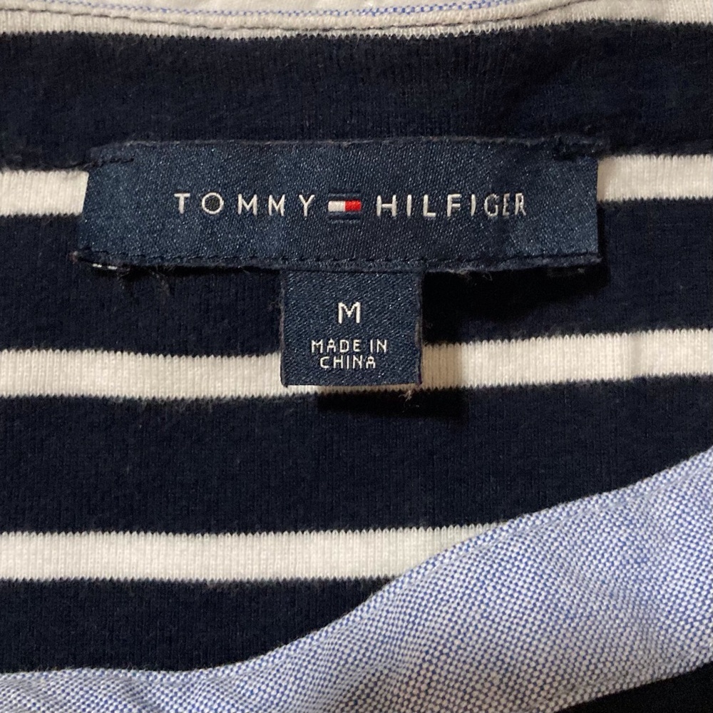 Tommy Hilfiger Navy and White Striped Knit Top with Denim Detail - Picture 6 of 9